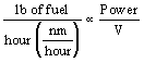 lb fuel/(hr*(nm/hr)) proportional to Power/V